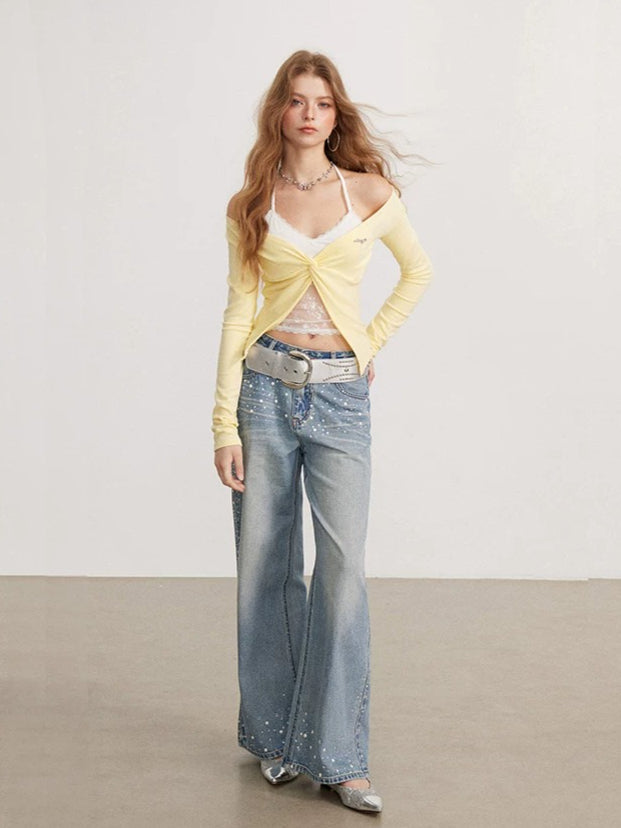 Crystal &amp; Pearl Embellished Jeans