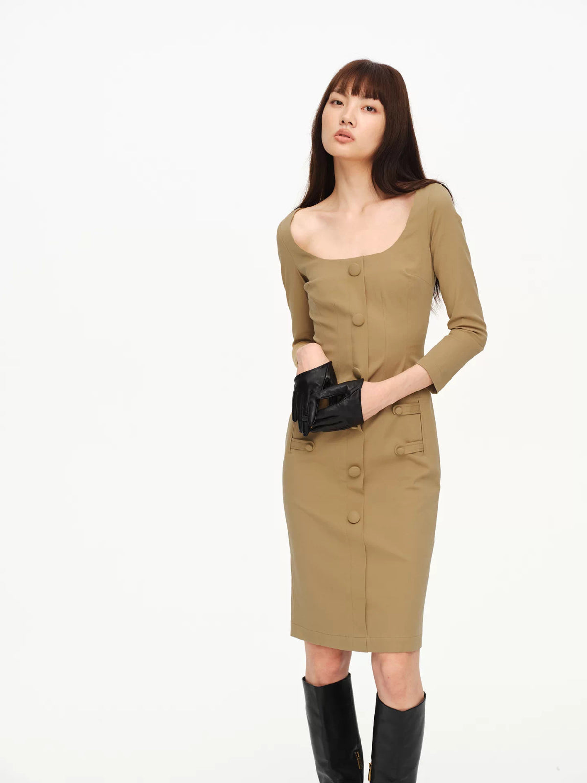 Square Neck Button Detail Dress