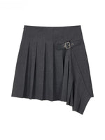 Pleated Buckle Mini Skirt