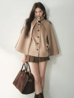Vintage Plaid Panel Wool Cape Coat