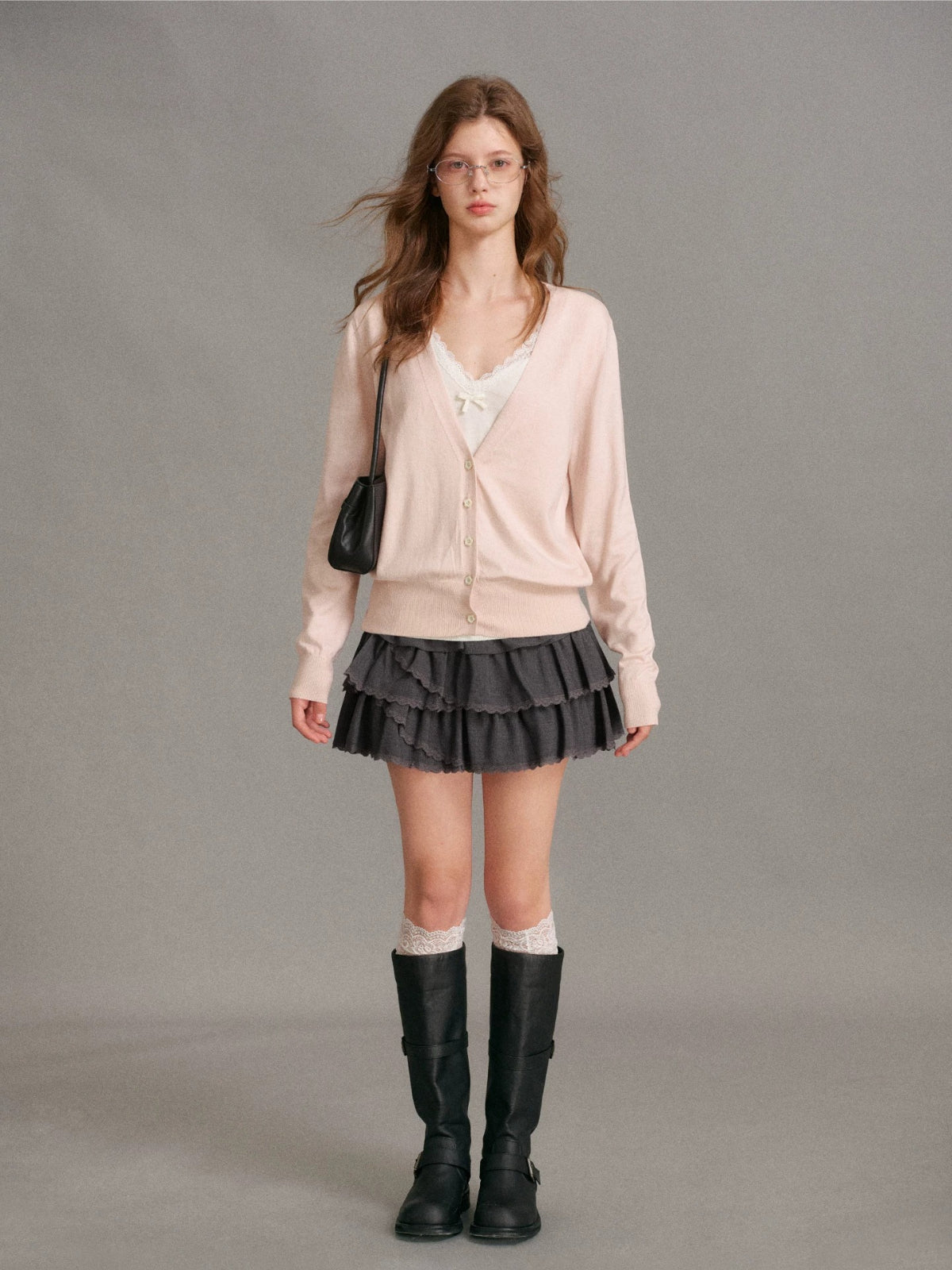 Lace Trim V Neck Knit Cardigan