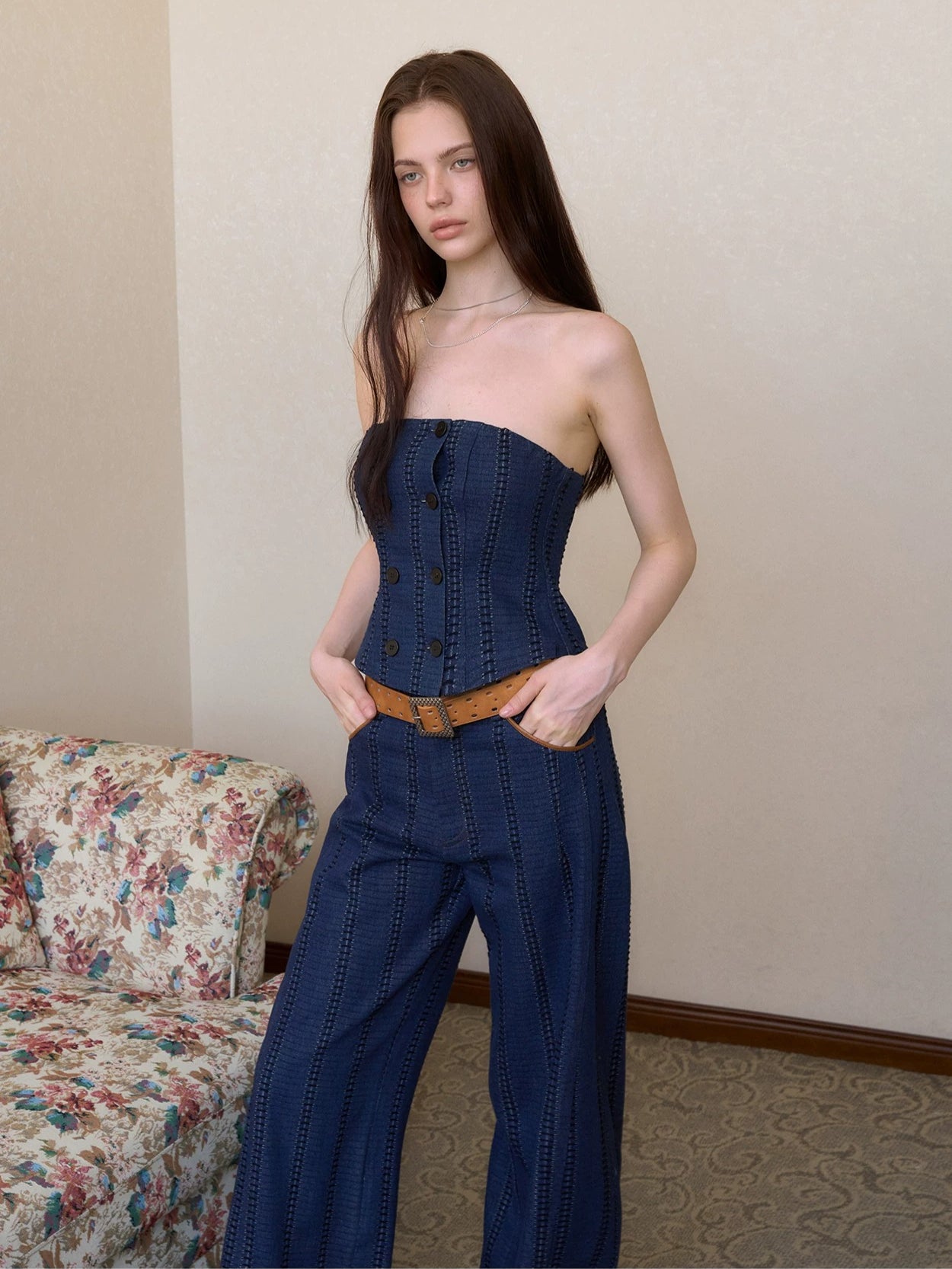 Striped Denim Set