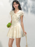 Embroidered Shirt-Collar Tea-Break Dress