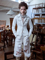 Distressed White Structured Denim Jacket