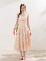 Apricot Orange Eyelet Tiered Dress