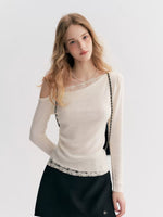 Lace Trim Asymmetric Knit Top