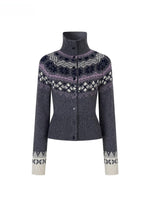 Fair Isle Heavy-Duty Knit Turtleneck Cardigan