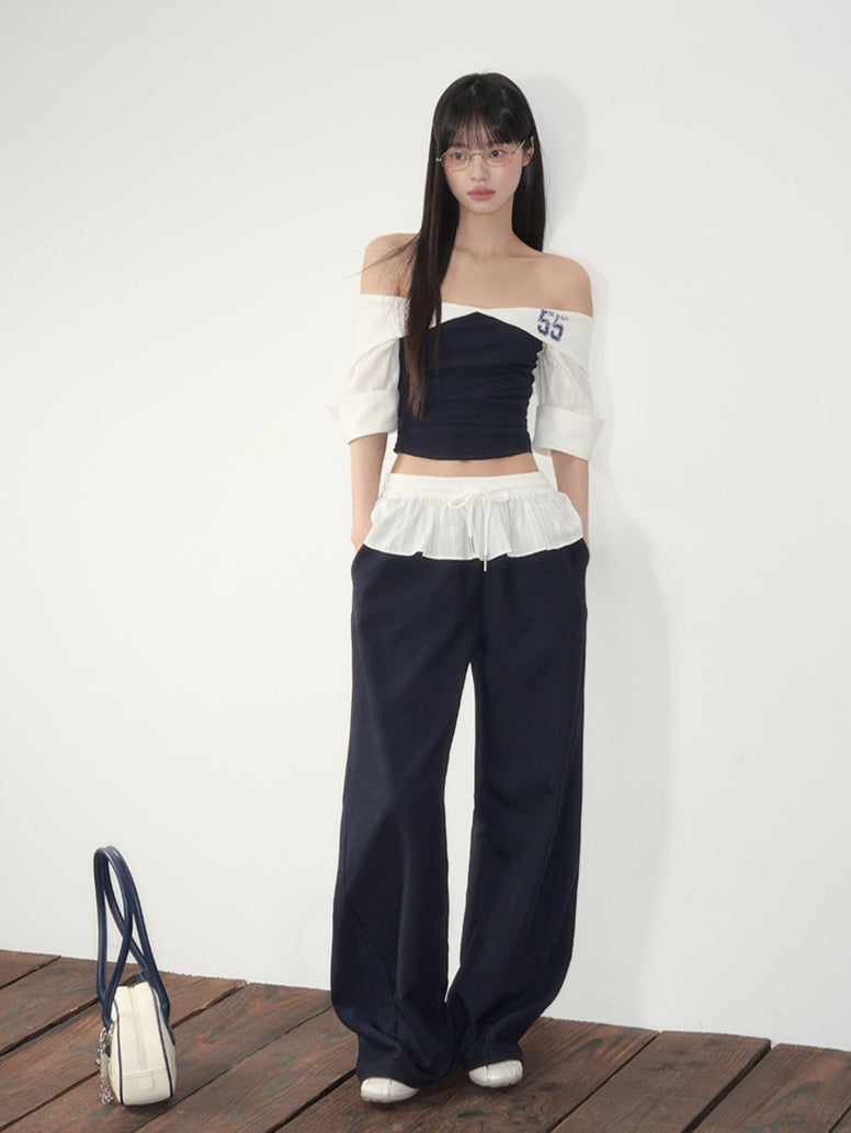 Off-Shoulder Active Blouse &amp; Pants Set