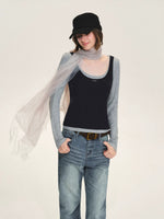 Contrast Layered Lyocell Scoopneck Top