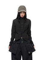 Black Plaid Stand Collar Shirt
