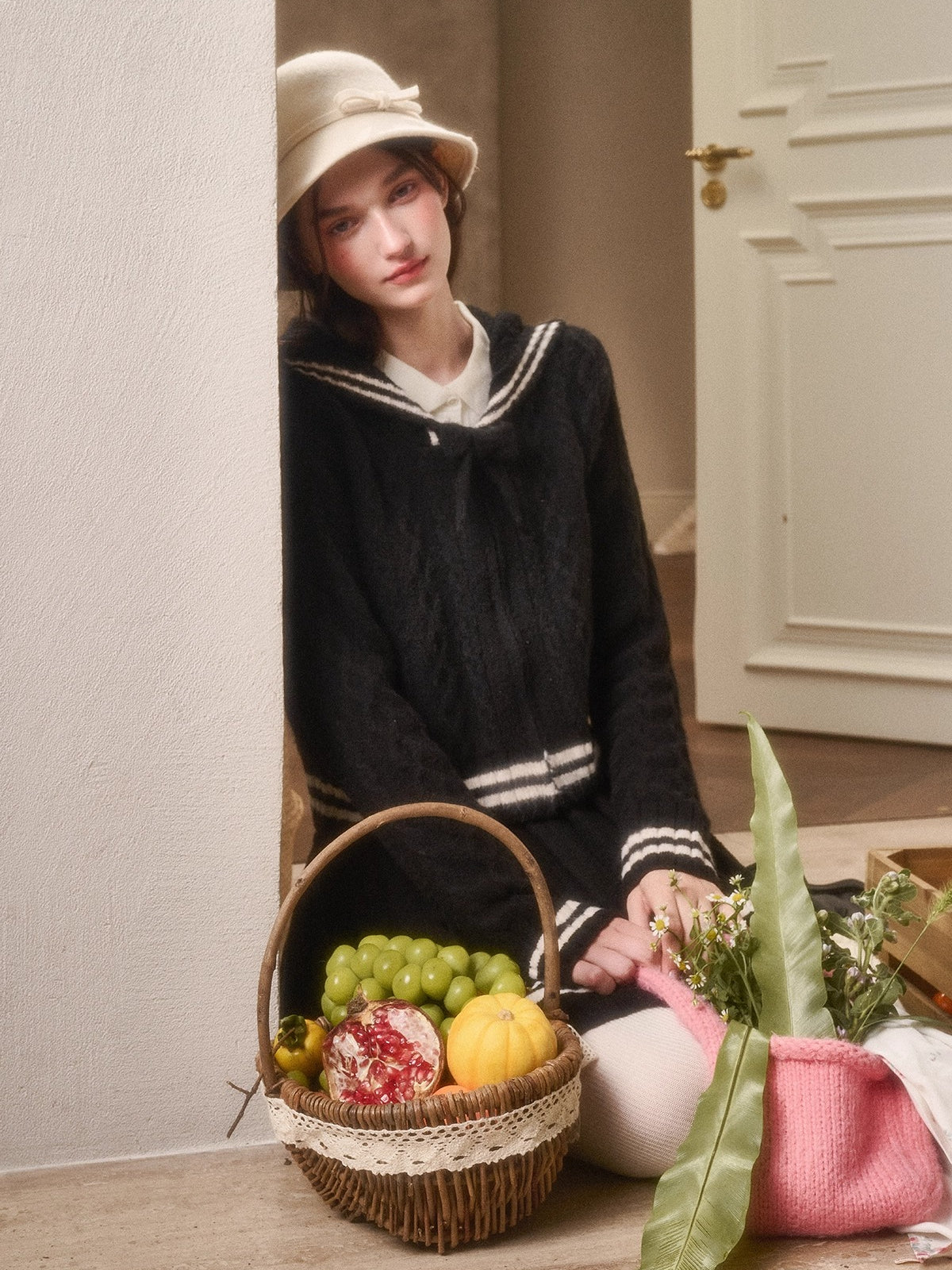 Memo Wool Cloud Knit Cardigan &amp; Pleated Skirt Set