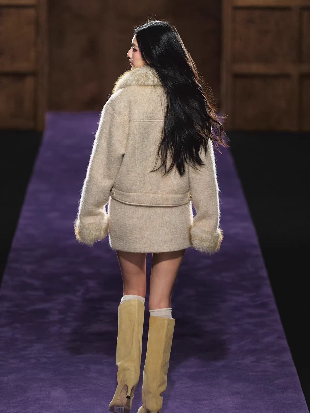 Oatmeal Quilted Wool Jacket &amp; Skirt Set
