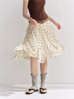 Polka Dot Ruffle Midi Skirt
