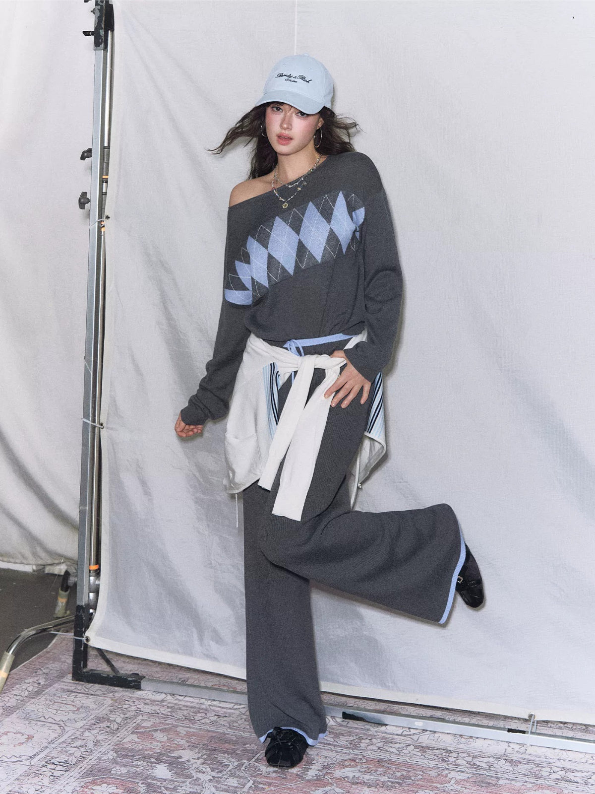 Off Shoulder Knit Two Piece Set