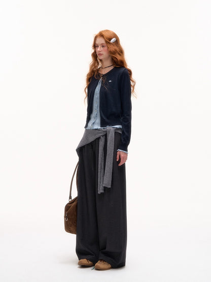 Lace-Trim Waist Tie Wide-Leg Pants