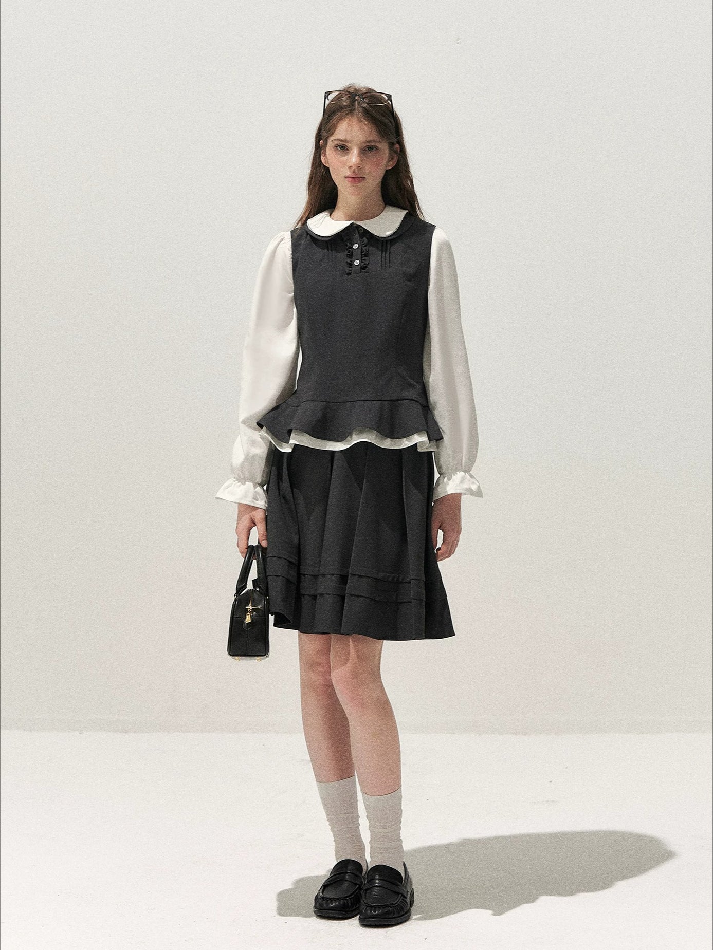 Lace-Trim Vest &amp; Pleated Skirt Set