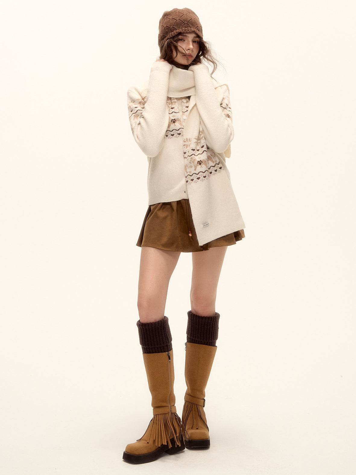 Suede Beaded Mini Skirt