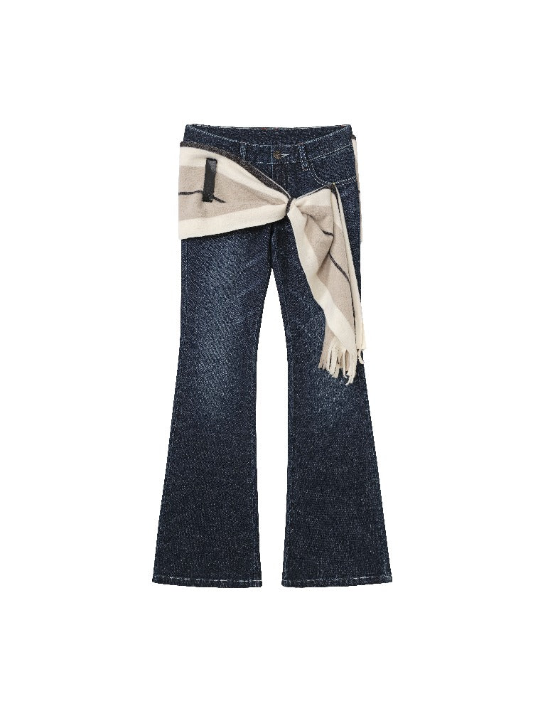 Blue Lace-Up Flare Jeans