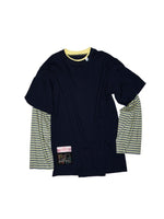 Fake Two-Piece Contrast Color Loose Striped T-Shirt