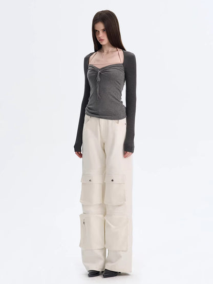 Halter Layered Long Sleeve Top