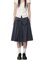 Checkered Bow A-line Midi Skirt