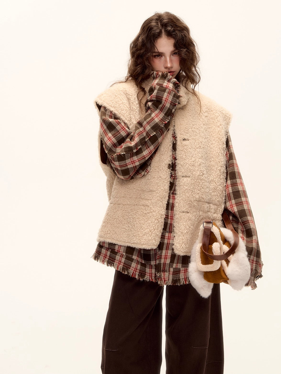 Reversible Suede Drawstring Shearling Vest