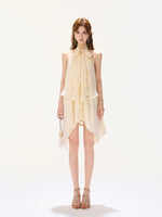 Golden Chiffon Halter Dress