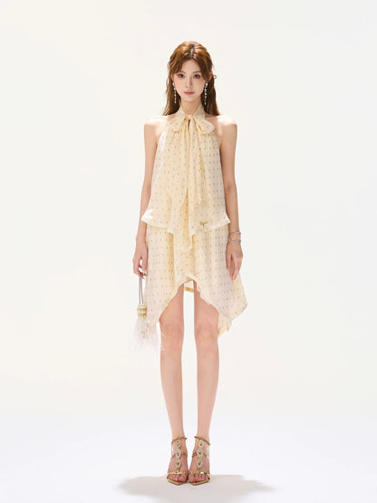 Golden Chiffon Halter Dress