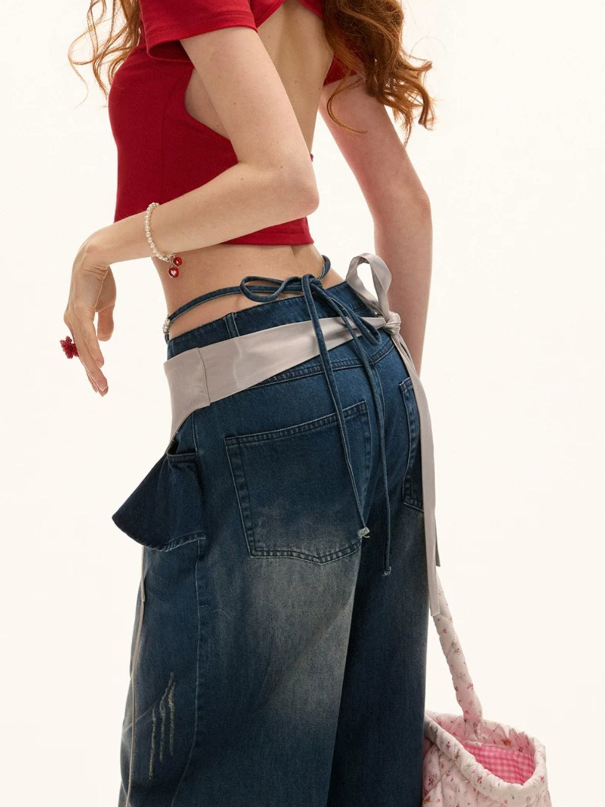 Vintage Ruffle Straight Leg Denim Jeans