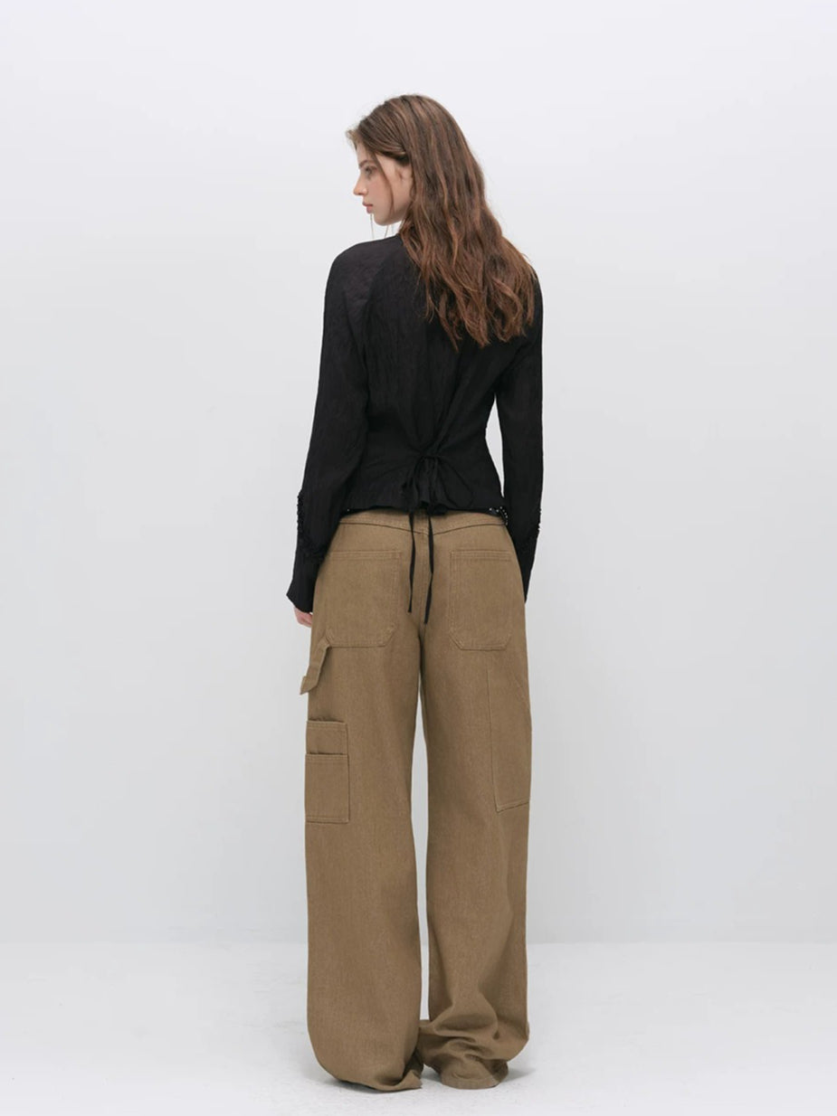 Black Ruffle Tie Blouse