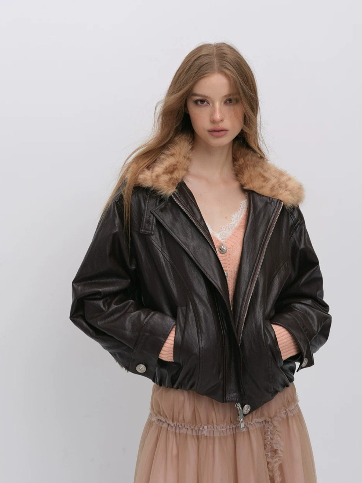 Vintage Leopard Collar PU Jacket
