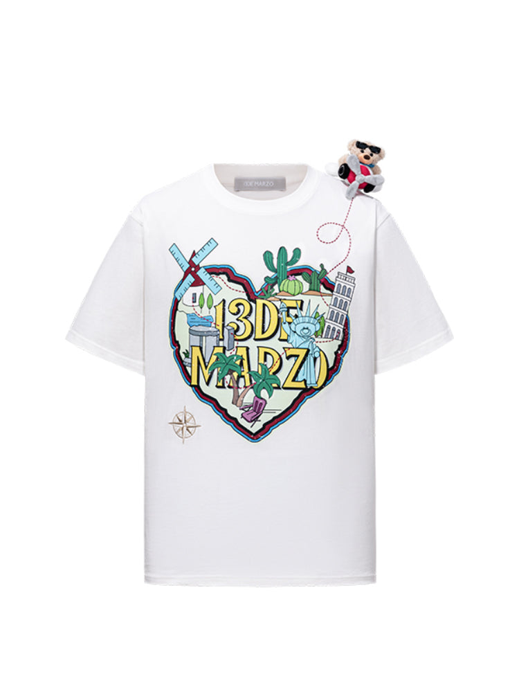 Map Illustration Crew Neck Short Sleeve T-shirt