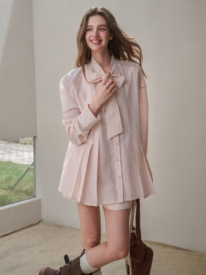 &quot;Perfume Memoir&quot; Tencel Cotton Bow Blouse Set