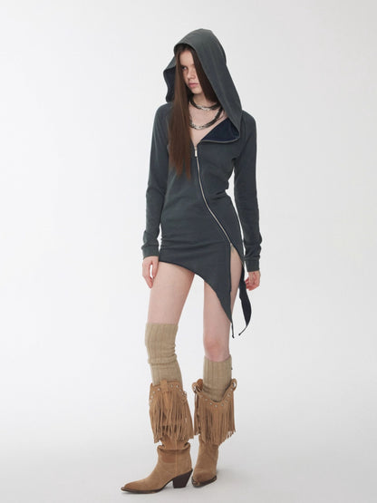 Rhinestone Studded Deconstructed Hoodie Dress