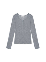Ribbed Henley Long Sleeve Top