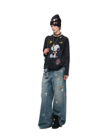 Sticker Print Wide Jeans