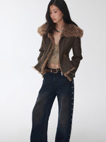 Washed Faux Shearling Fitted Jacket