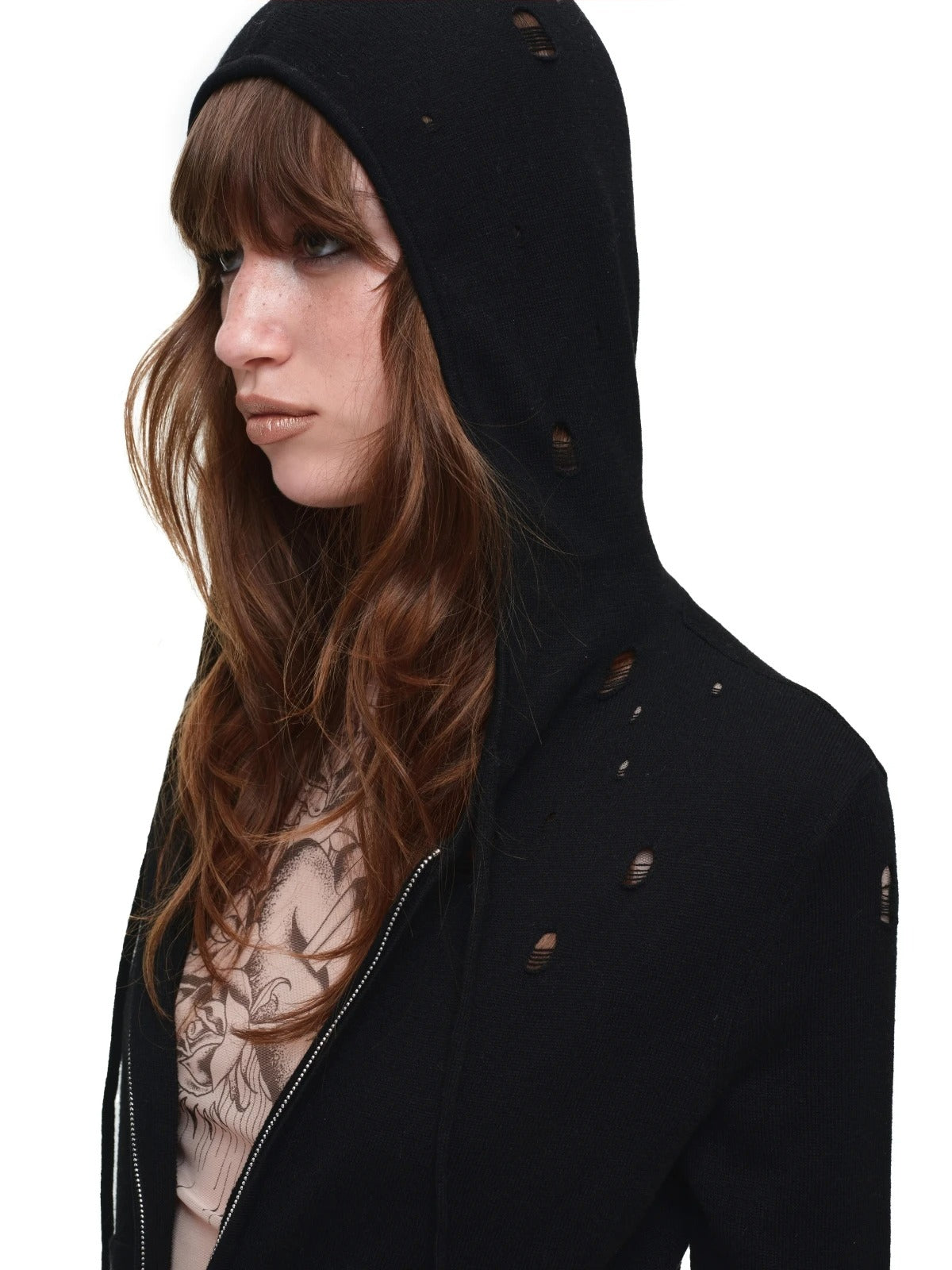 Distressed Hooded Knit Cardigan