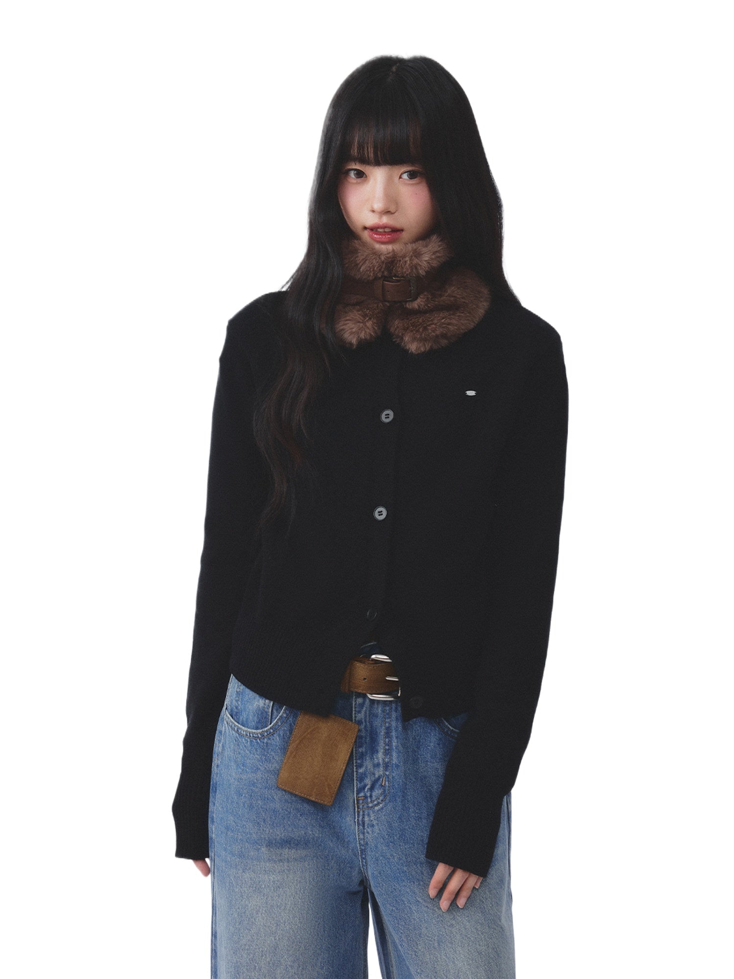 Black Detachable Fur Cardigan