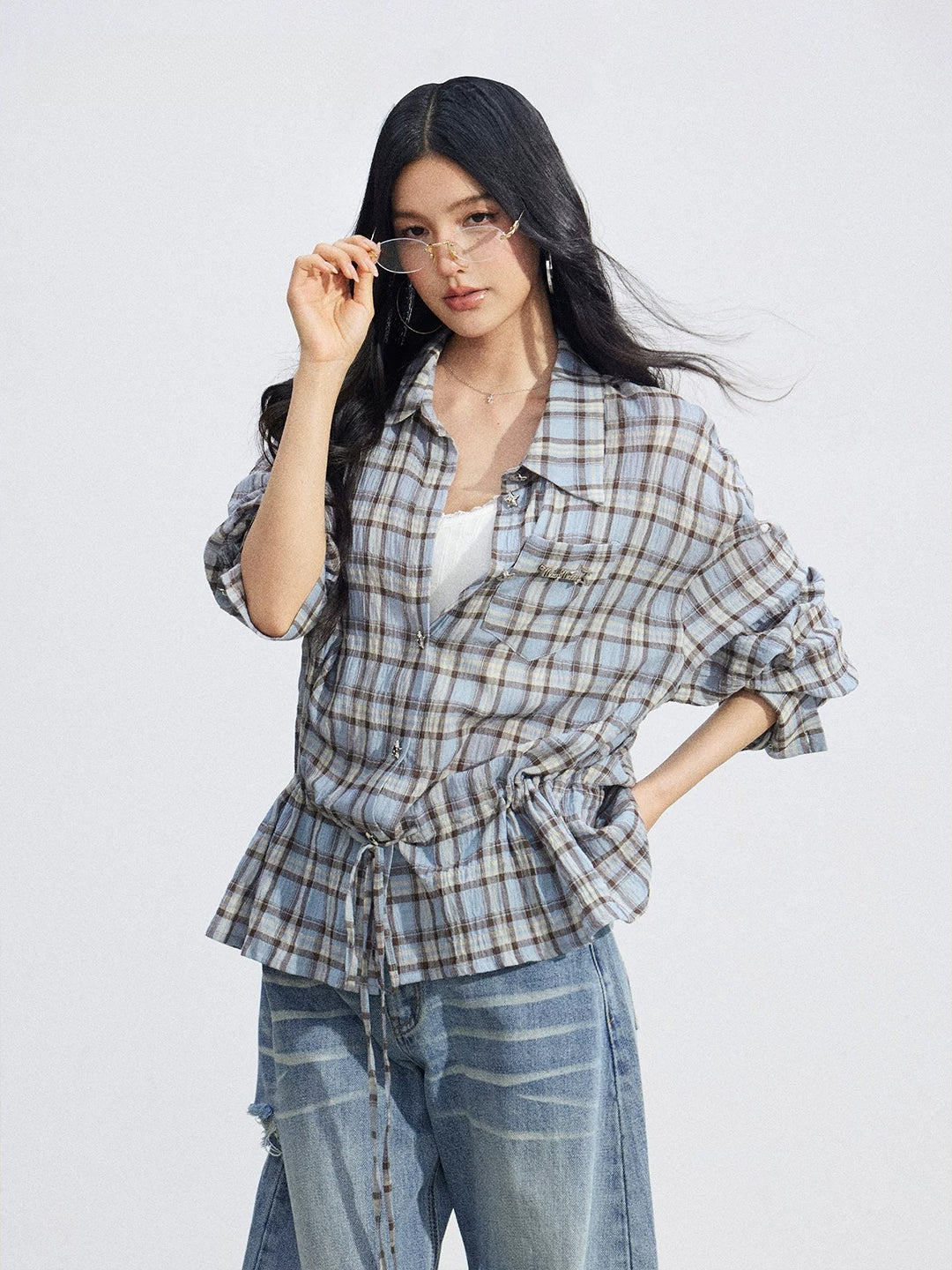 Retro Plaid Tie Shirt
