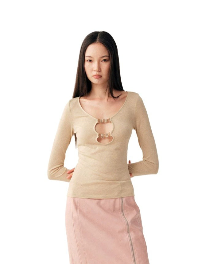 Two-Tone Buckle Knit Top