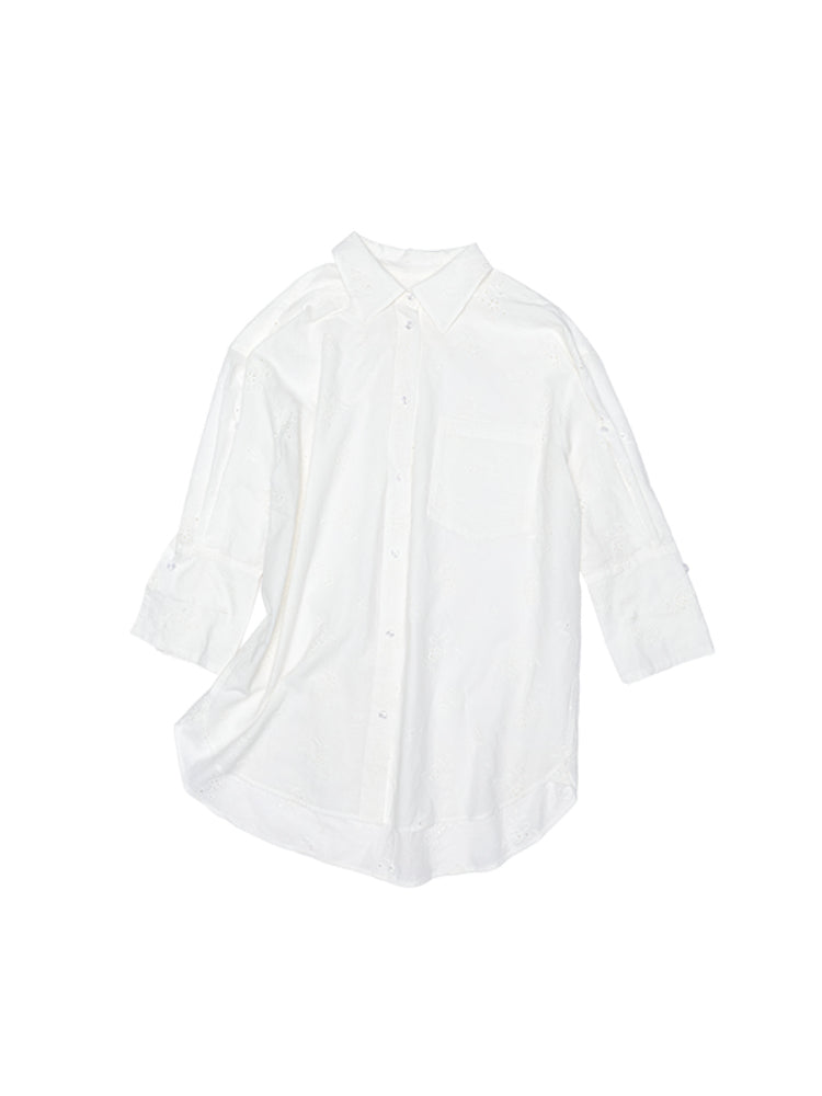 Medium-Sleeve Jacquard Shirt &amp; Shorts Set