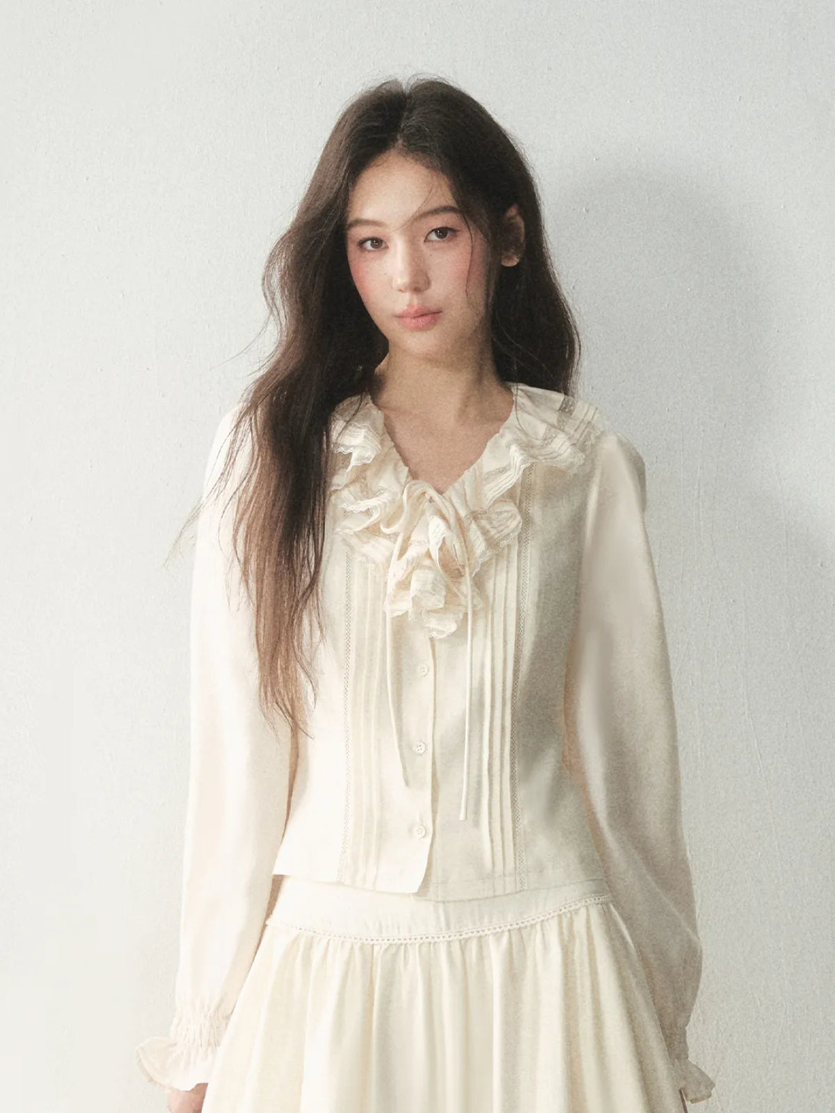 Vintage Ruffle Lace Shirt &amp; Skirt Set