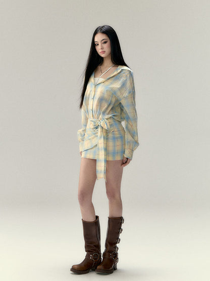 Yellow Tie Bow Shirt Dress