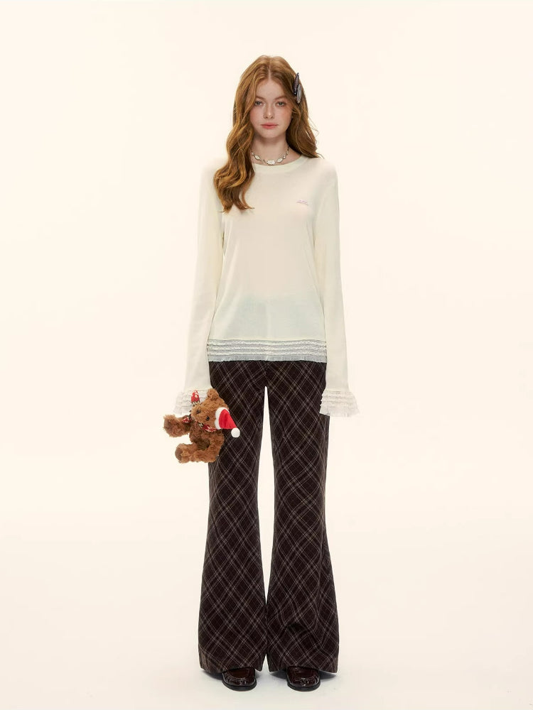 Layered Lace Trim Knit Top