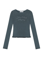Embroidered Ruffle Trim Knit Top