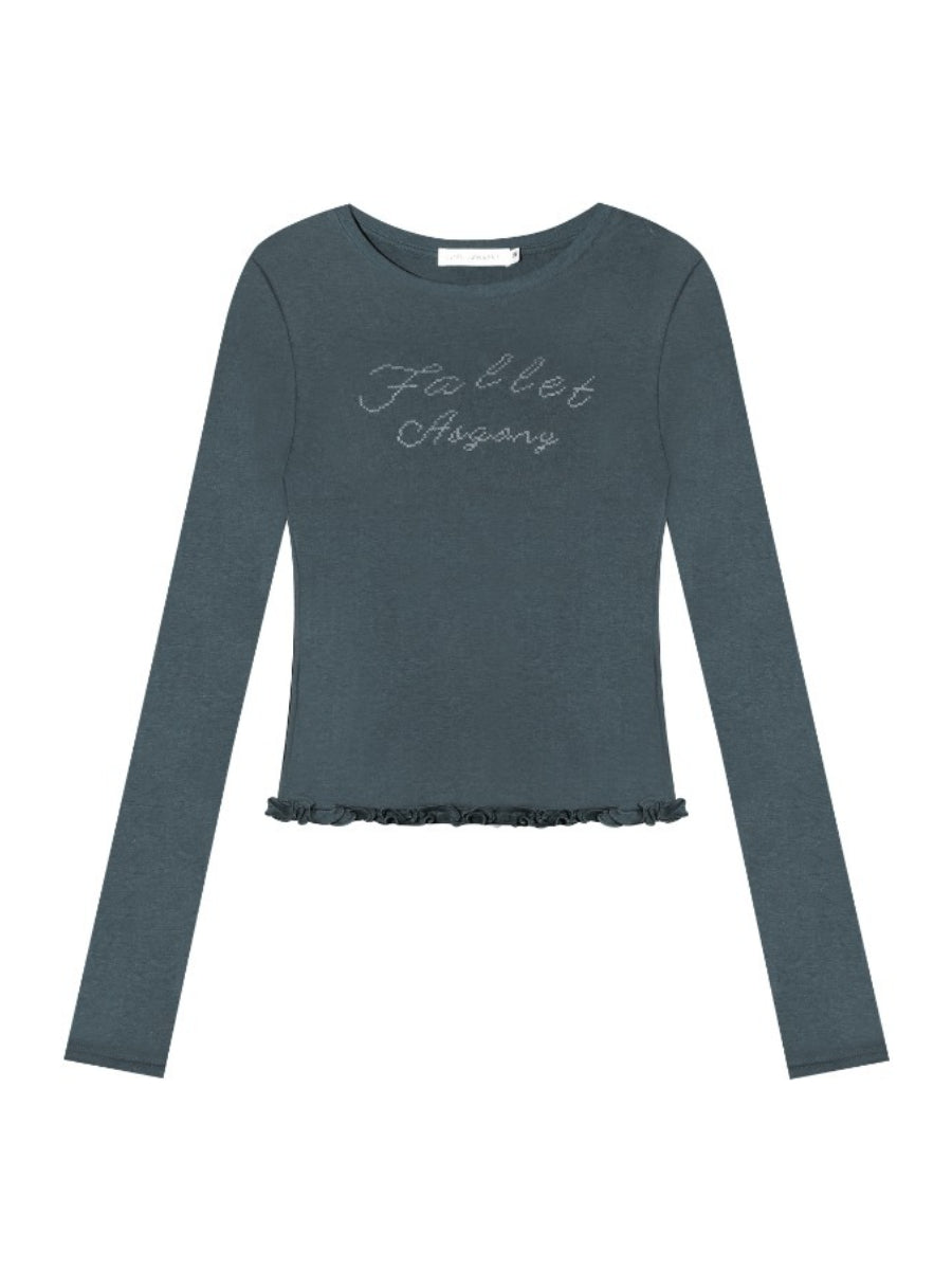 Embroidered Ruffle Trim Knit Top