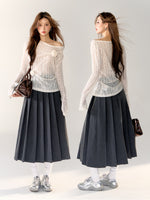 Black & Gray Hollow Knit 3D Floral Blouse