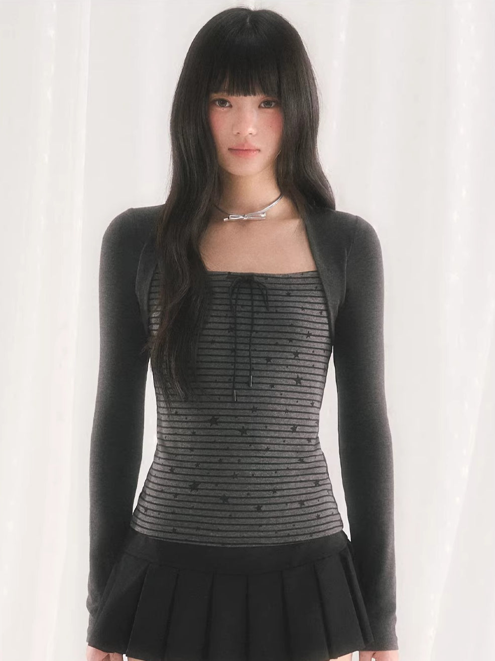 Gray Star Stripe Top