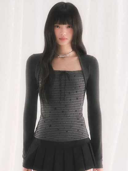 Gray Star Stripe Top